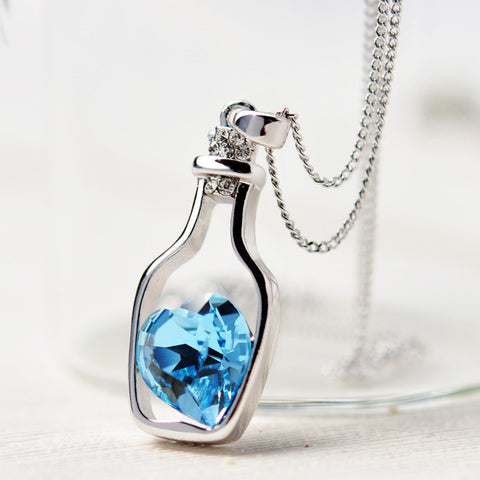 Crystal Heart in a Bottle Necklace